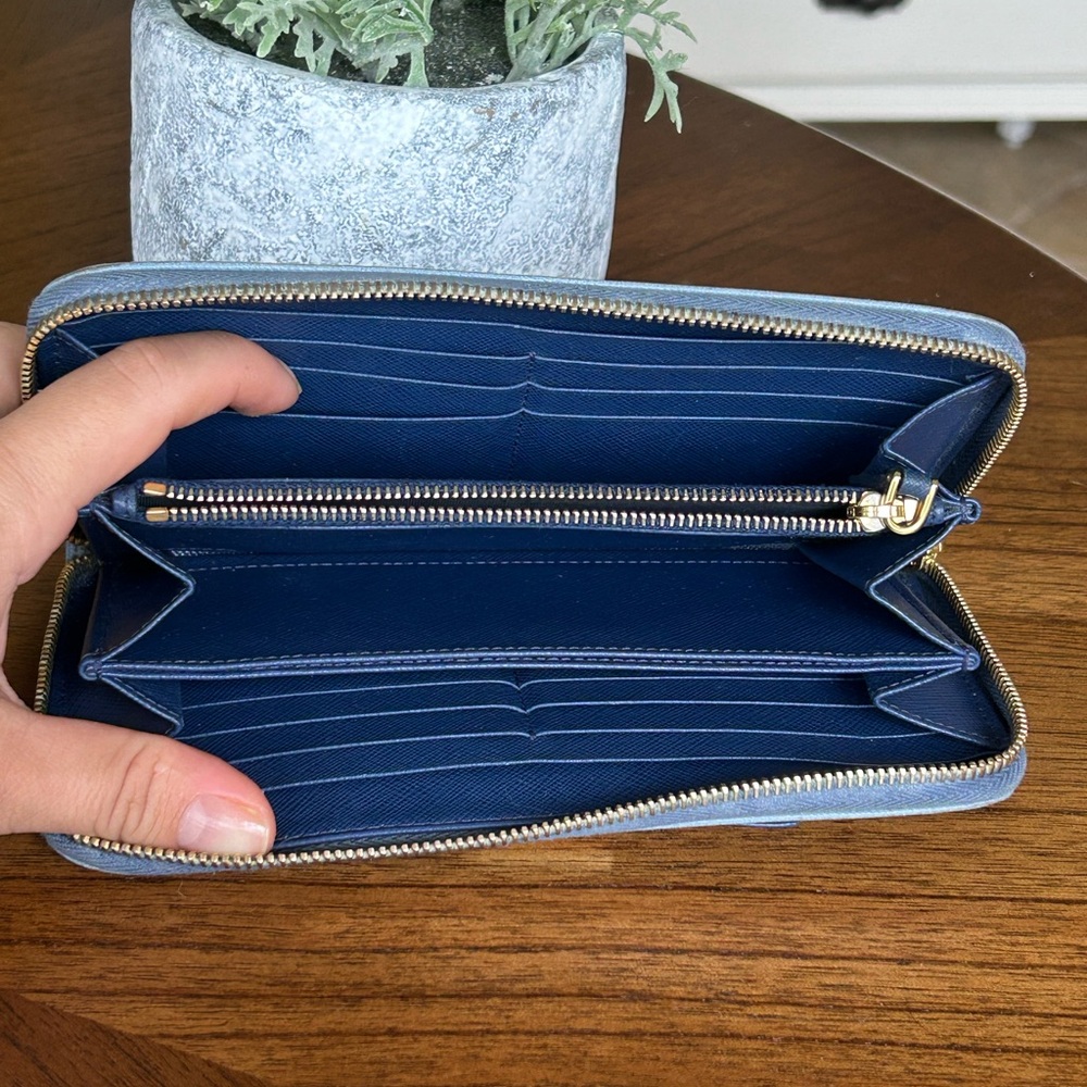 Prada Saffiano Leather Blue Bow Long Zippy Wallet - Picture 10 of 10